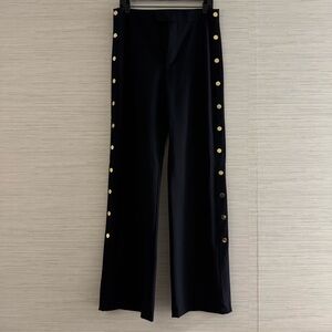 Chic Black blue Wide-Leg Pants with Gold Buttons